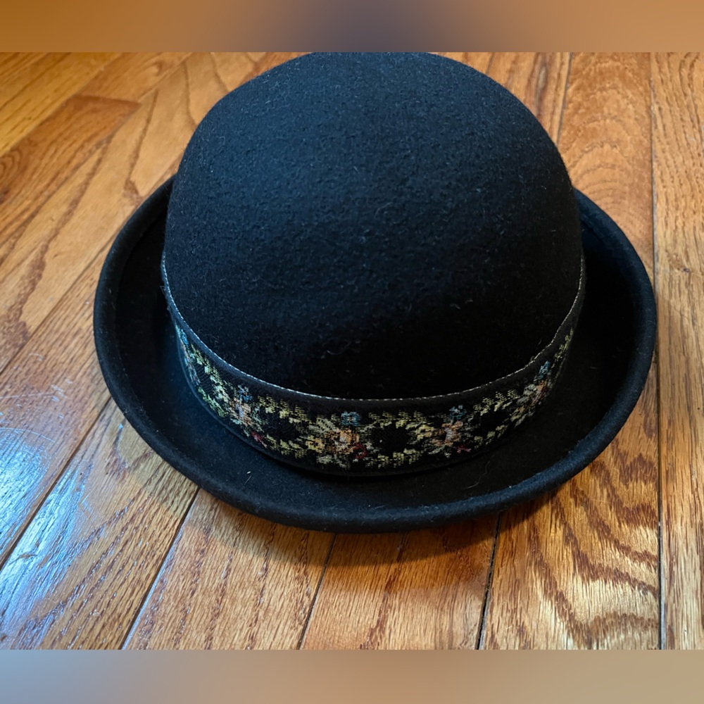 Black Wool Bowler Hat with Floral Band